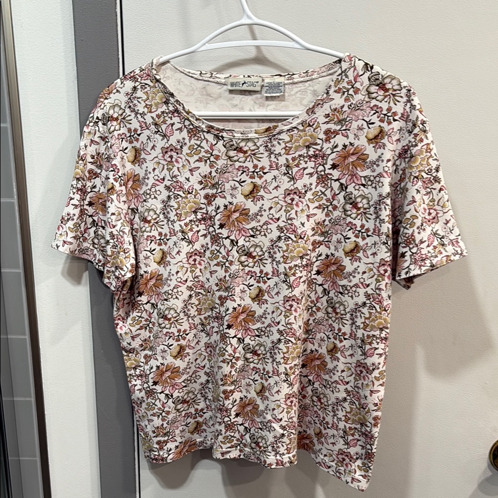 White Stag Pink and Brown Floral Short Sleeve Top